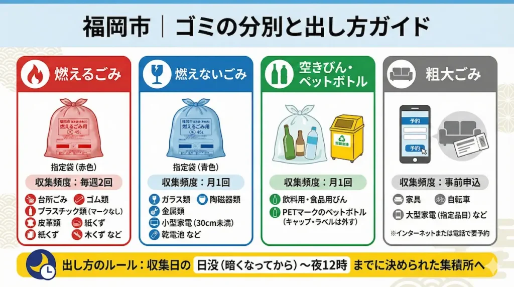 福岡市のごみ分別方法と収集頻度をまとめた一覧