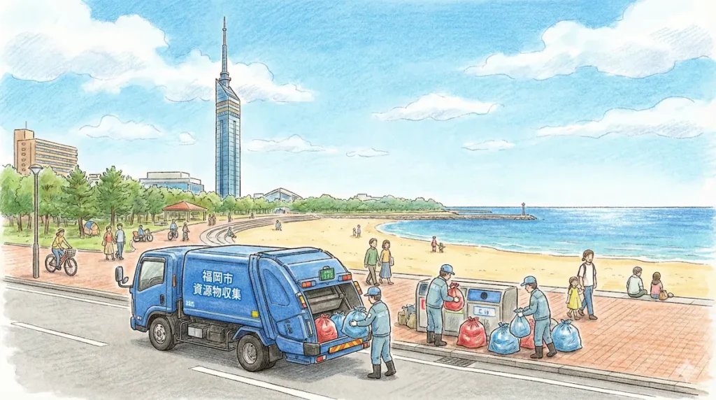 ももち浜周辺で行われているごみ収集の様子