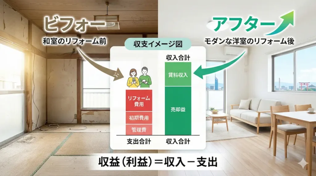 福岡市の空き家を賃貸活用するためにリフォームした室内のビフォーアフター比較