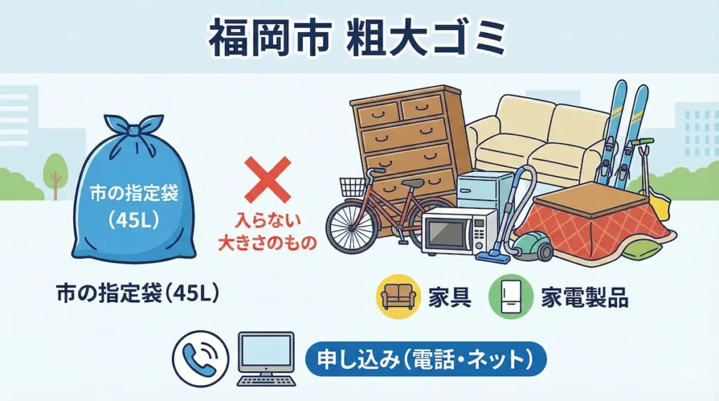 福岡市の指定袋に入らないサイズの家具や家電といった粗大ゴミの画像