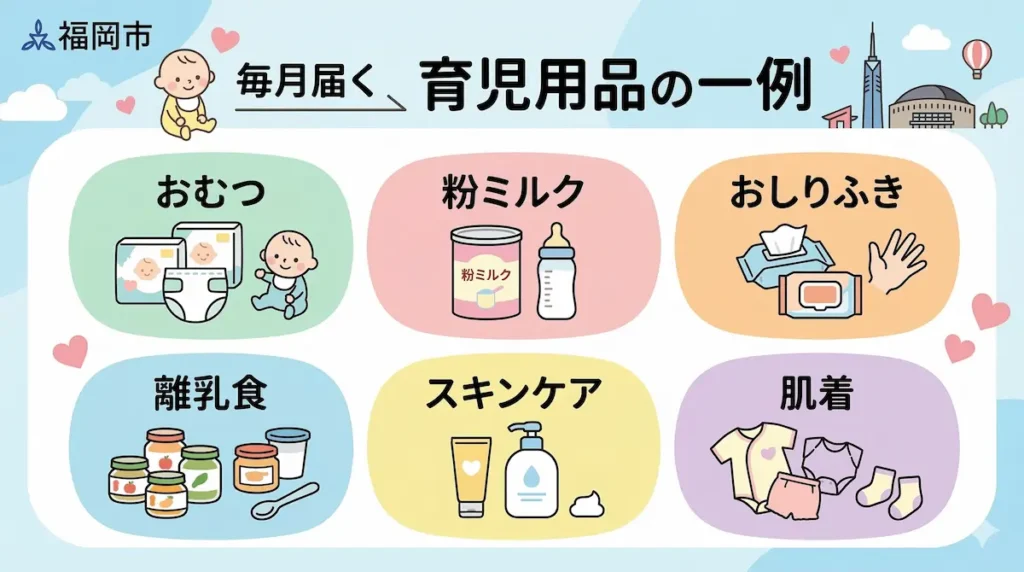 おむつと安心定期便でもらえる育児用品（おむつ・ミルクなど）のイメージ