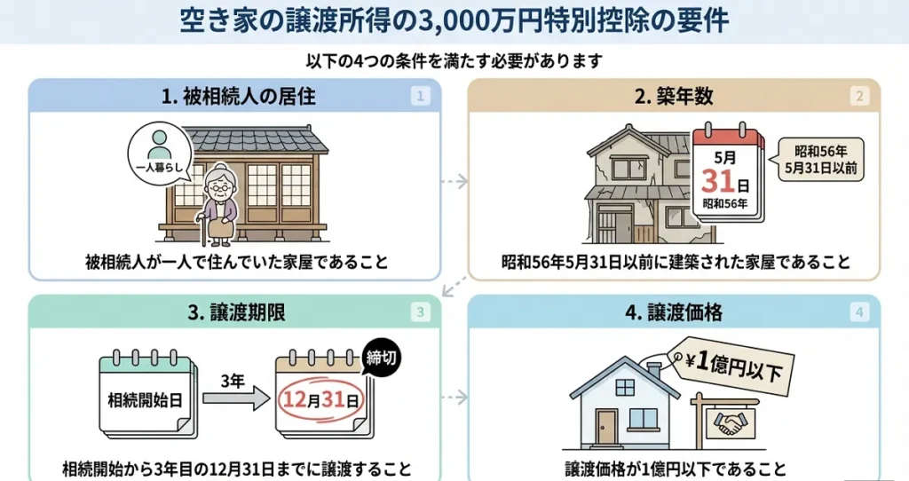空き家売却時の3,000万円特別控除（空き家特例）の適用要件まとめ