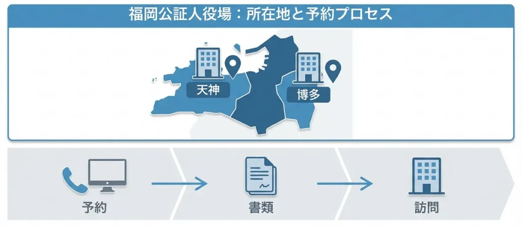 公証役場の場所と予約方法を示す簡易地図