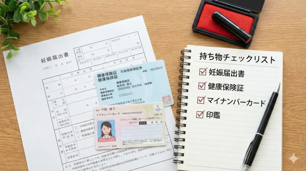 妊娠届出時に必要な持ち物のイメージ