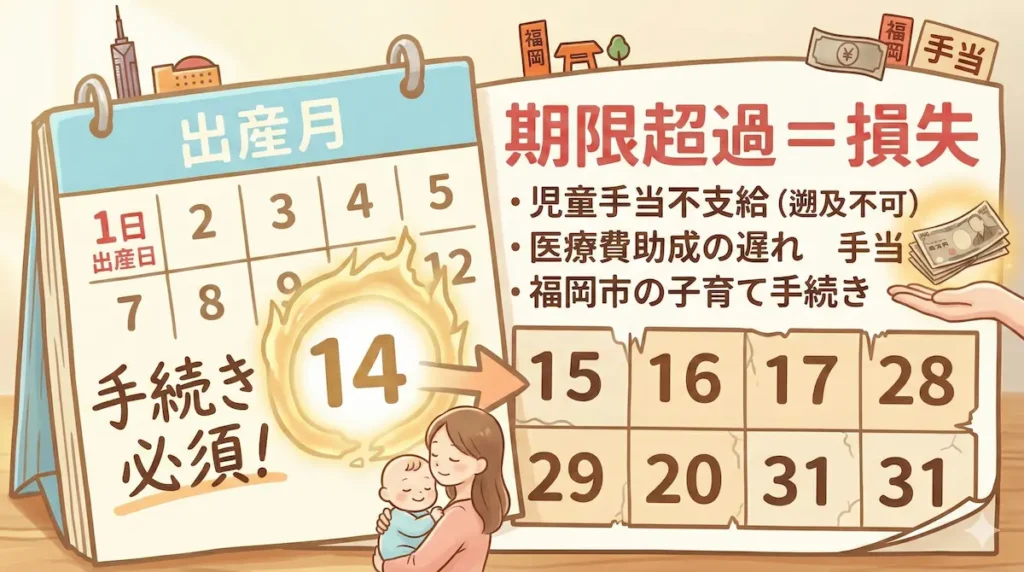 福岡市で出産後14日以内に必要な手続き（出生届・健康保険加入・期限注意）