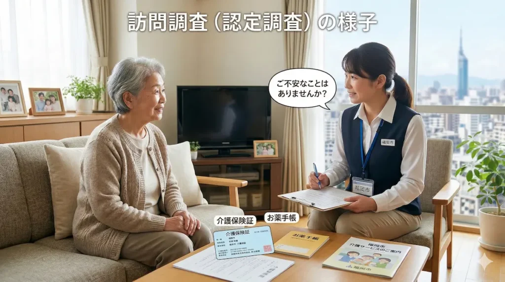 介護保険の認定調査で調査員が高齢者に生活状況を質問している様子