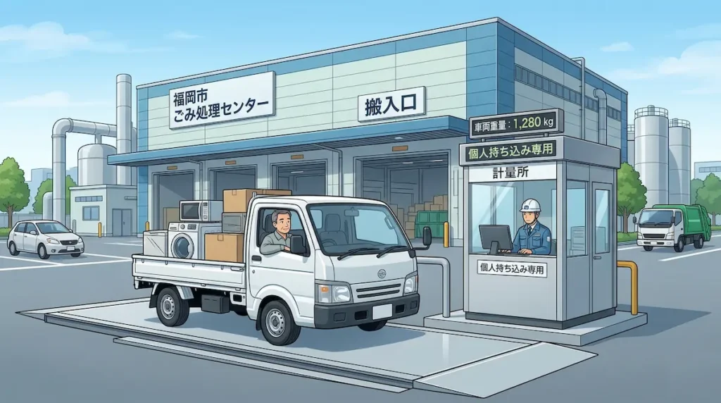 福岡市のごみ処理施設へ家電を持ち込むイメージ