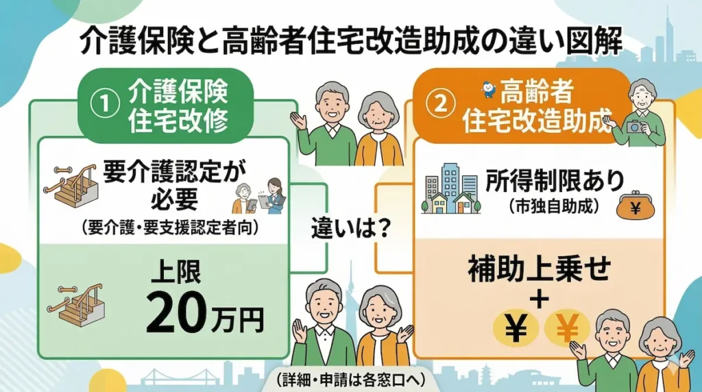 福岡市の高齢者住宅改造助成事業と介護保険住宅改修費支給の違い