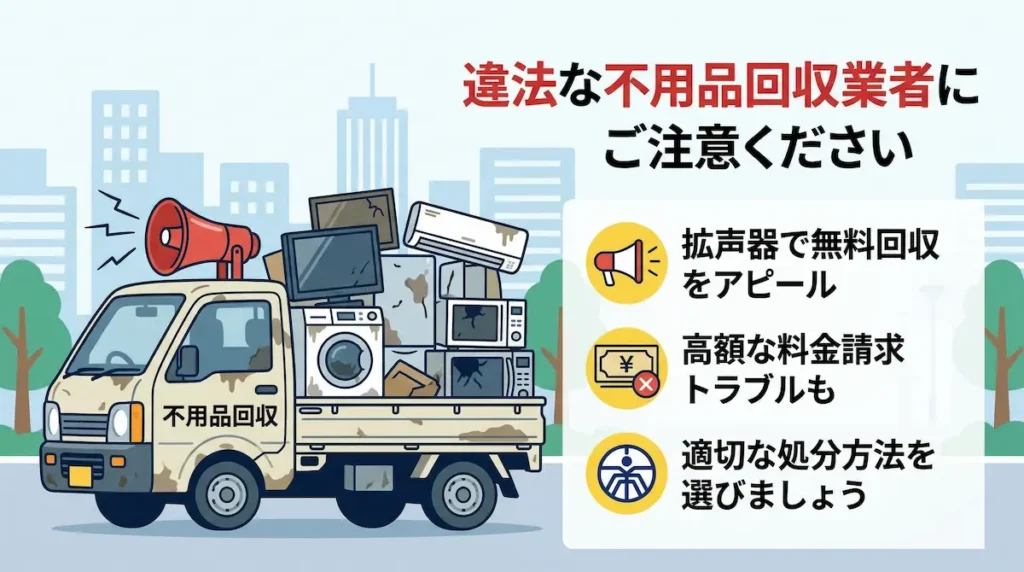 無許可の不用品回収業者に注意するイメージ(軽トラック回収)