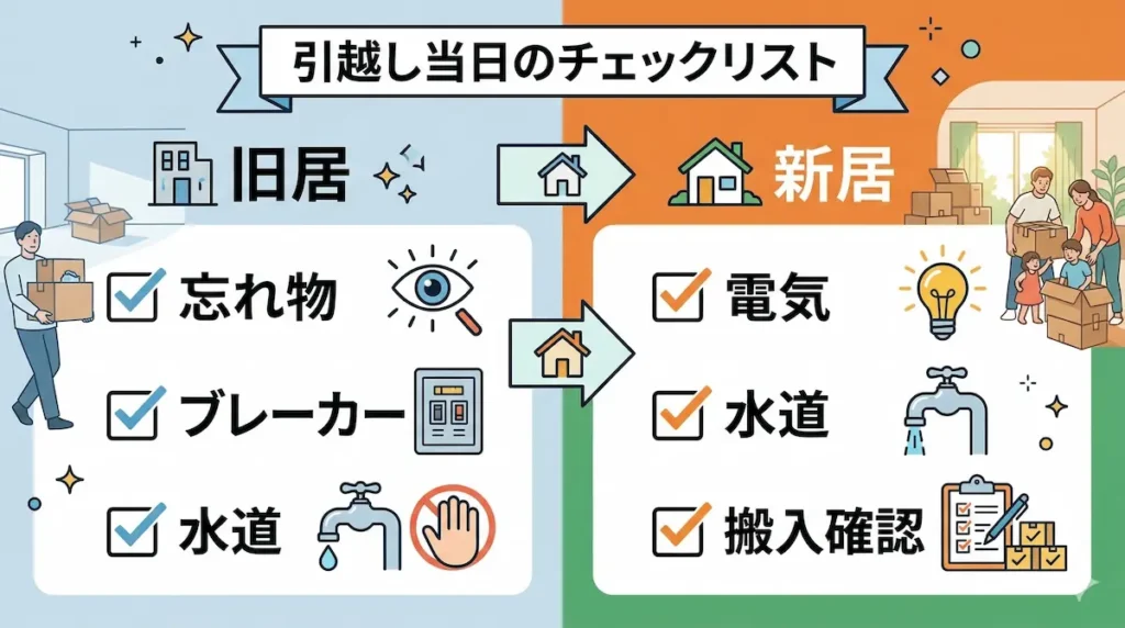 引越し当日に確認するチェックリスト（旧居と新居）