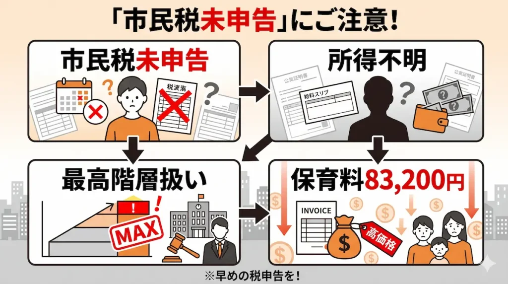 市民税未申告による保育料最高額判定(83,200円)のリスク解説