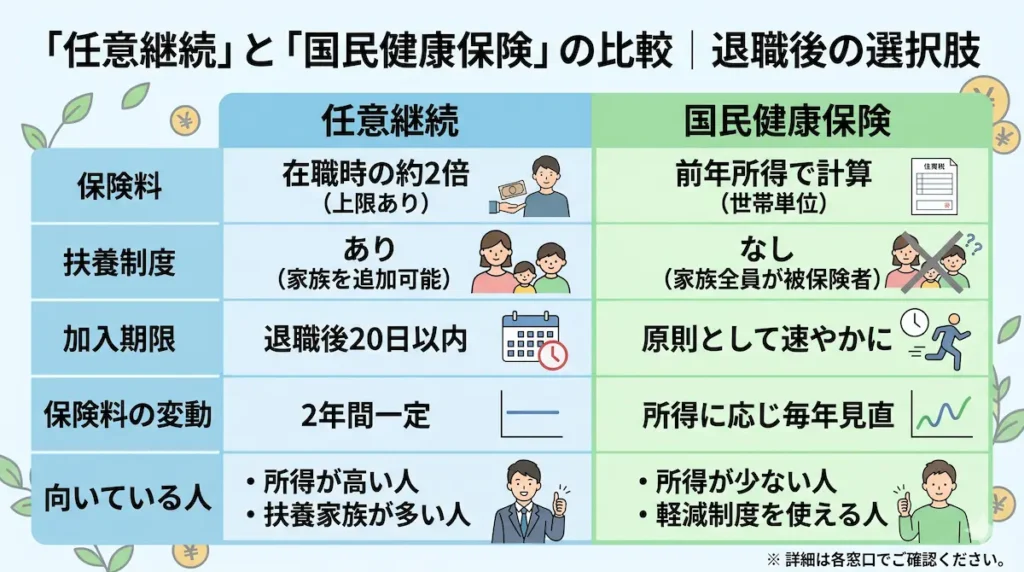 任意継続と国民健康保険の違いを比較した図